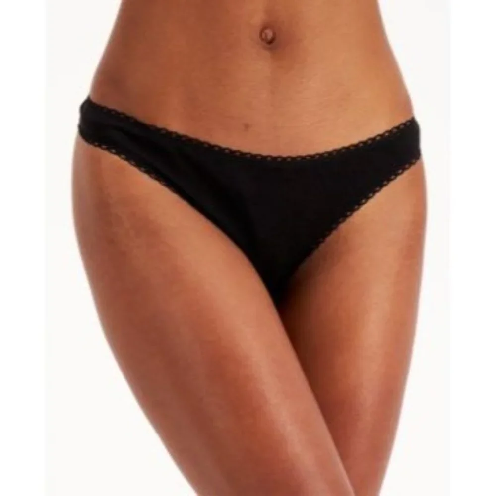 Charter Club Everyday Cotton Women's Lace-Trim Thong, Black, Size XL, NWT - Picture 1 of 4